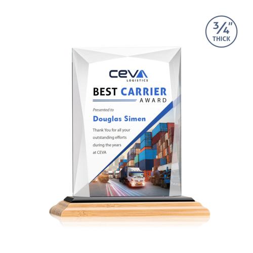 Corporate Awards - Crystal Awards - Messina Full Color/Black Rectangle Bamboo Award