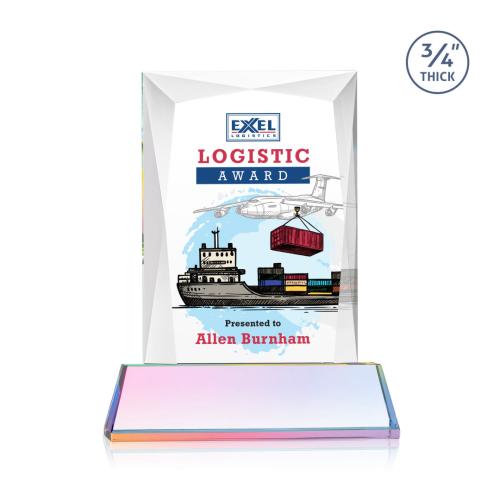 Corporate Awards - Crystal Awards - Messina Full Color Prismatic on Newhaven Base Rectangle Crystal Award