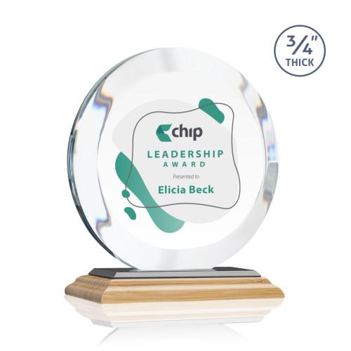Corporate Awards - Crystal Awards - Gibralter Full Color/Black Circle Bamboo Award