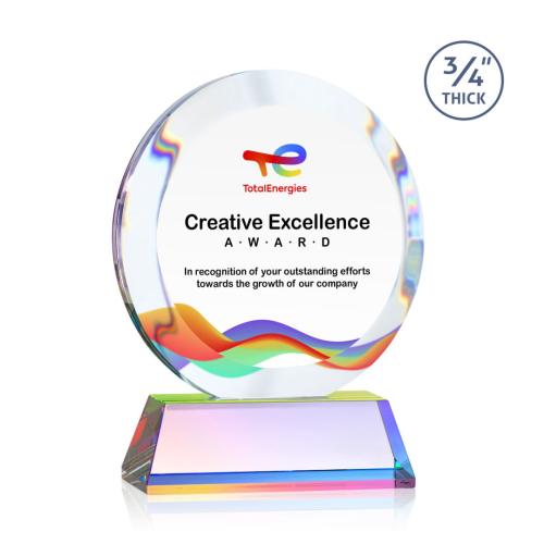Corporate Awards - Crystal Awards - Gibralter Full Color Prismatic on Newhaven Circle Crystal Award