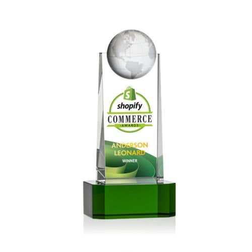 Corporate Awards - Crystal Awards - Sherbourne Globe Full Color Green Spheres Crystal Award