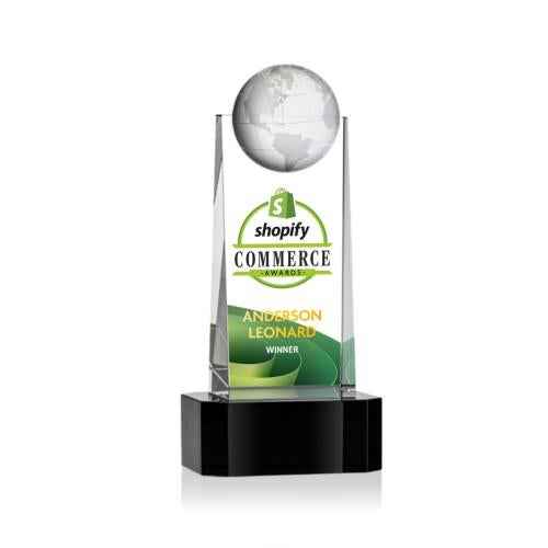 Corporate Awards - Crystal Awards - Sherbourne Globe Full Color Black Spheres Crystal Award