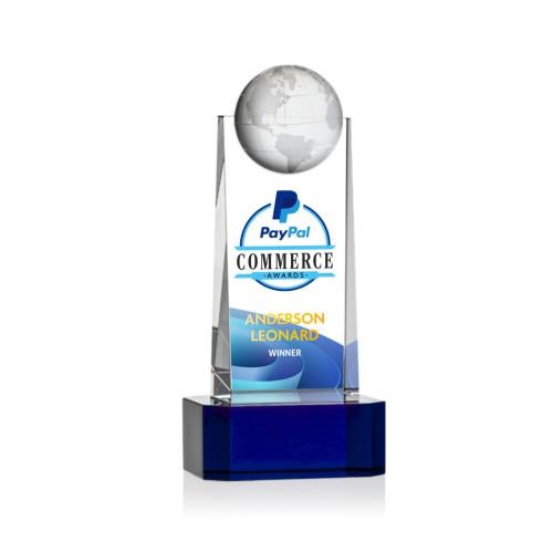 Corporate Awards - Crystal Awards - Sherbourne Globe Full Color Blue Spheres Crystal Award