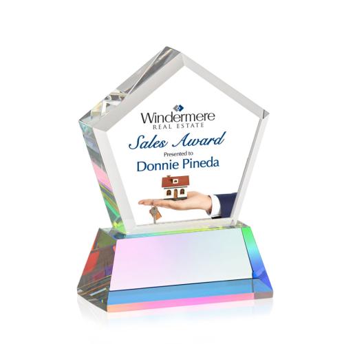 Corporate Awards - Crystal Awards - Genosee Full Color Prismatic on Base Crystal Award