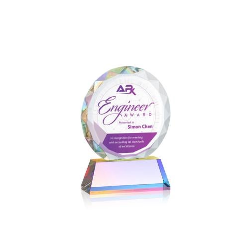 Corporate Awards - Crystal Awards - Stratford Full Color Prismatic Circle Crystal Award