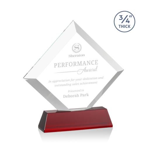 Corporate Awards - Crystal Awards - Belaire Red on Newhaven Base Crystal Award