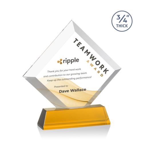Corporate Awards - Crystal Awards - Belaire Full Color Amber on Newhaven Base Crystal Award