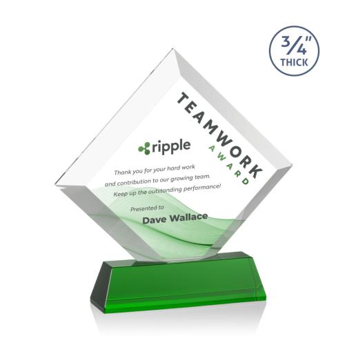 Corporate Awards - Crystal Awards - Belaire Full Color Green on Newhaven Base Crystal Award