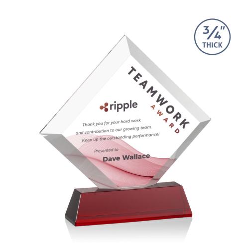 Corporate Awards - Crystal Awards - Belaire Full Color Red on Newhaven Base Crystal Award