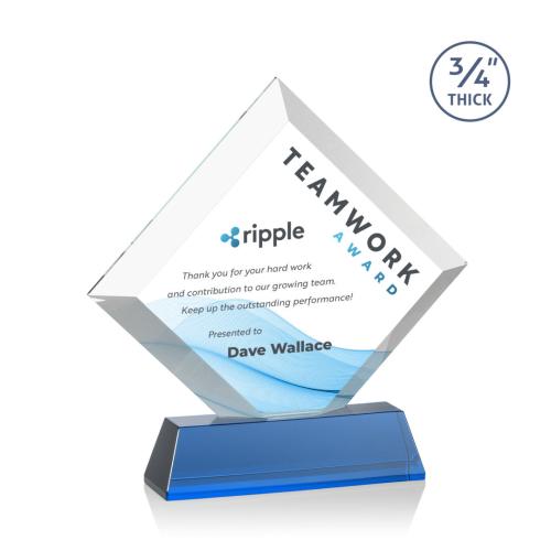 Corporate Awards - Crystal Awards - Belaire Full Color Sky Blue on Newhaven Base Crystal Award
