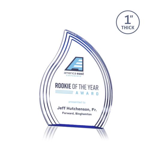 Corporate Awards - Crystal Awards - Crystal Flame Awards - Tidworth Full Color Blue Left Flame Acrylic Award