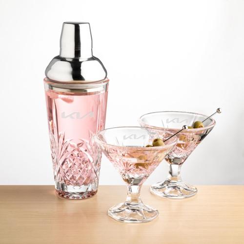 Corporate Recognition Gifts - Etched Barware - Brinkley Shaker & Martini Set