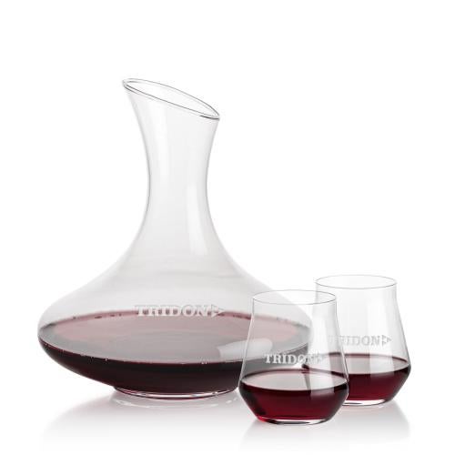 Corporate Recognition Gifts - Etched Barware - Innisfil Carafe & Bretton Stemless Wine