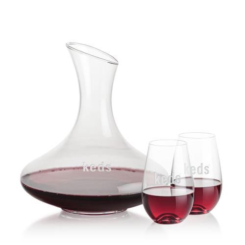 Corporate Recognition Gifts - Etched Barware - Innisfil Carafe & Boston Stemless Wine
