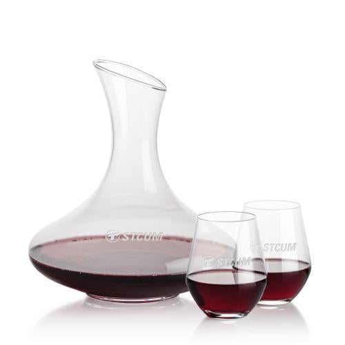 Corporate Recognition Gifts - Etched Barware - Innisfil Carafe & Reina Stemless Wine