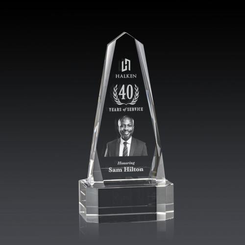 Corporate Awards - Crystal Awards - Geneva 3D Clear on Base Obelisk Crystal Award