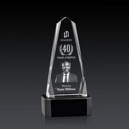 Corporate Awards - Crystal Awards - Geneva 3D Black on Base Obelisk Crystal Award