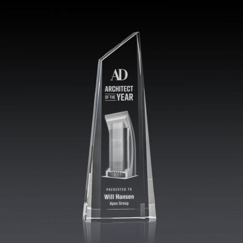 Corporate Awards - Crystal Awards - Akron Tower 3D Obelisk Crystal Award