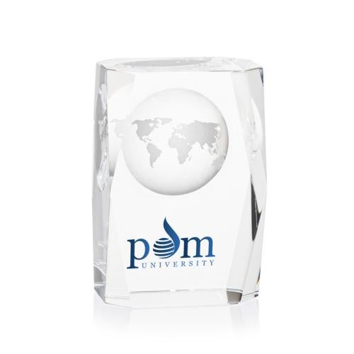Corporate Awards - Crystal Awards - Falkirk Globe Full Color Rectangle Crystal Award