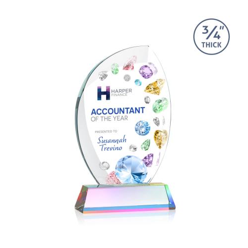 Corporate Awards - Crystal Awards - Wichita Full Color Prismatic on Newhaven Base Flame Crystal Award