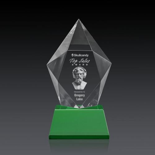 Corporate Awards - Crystal Awards - Devron 3D Green on Base Crystal Award