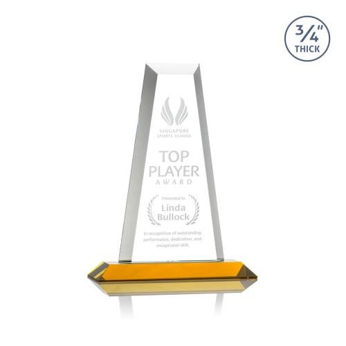 Corporate Awards - Crystal Awards - Imperial Tower Amber Obelisk Crystal Award