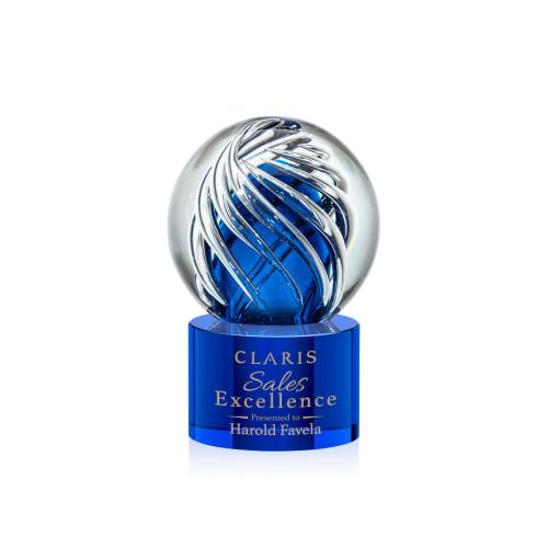 Corporate Awards - Glass Awards - Art Glass Awards - Genista Blue on Marvel Base Spheres Glass Award