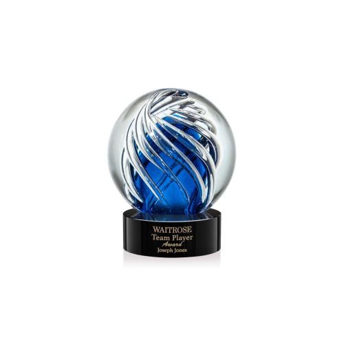 Corporate Awards - Glass Awards - Art Glass Awards - Genista Black on Stanrich Base Spheres Glass Award