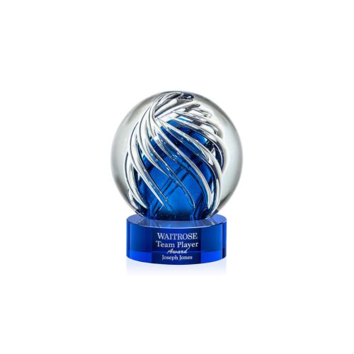 Corporate Awards - Glass Awards - Art Glass Awards - Genista Blue on Stanrich Base Spheres Glass Award