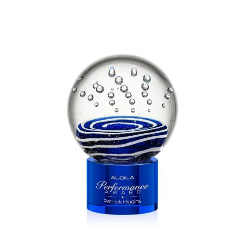 Corporate Awards - Glass Awards - Art Glass Awards - Tranquility Blue on Marvel Base Spheres Glass Award