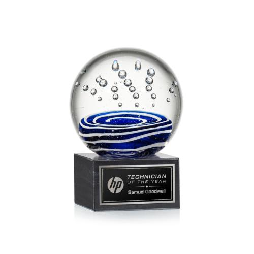 Corporate Awards - Glass Awards - Art Glass Awards - Tranquility Spheres on Square Marble Base Glass Award
