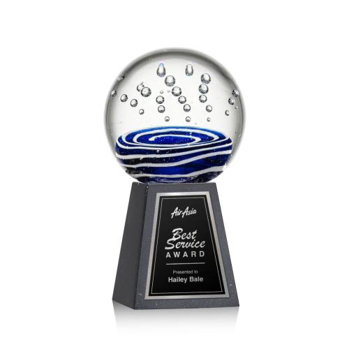 Corporate Awards - Glass Awards - Art Glass Awards - Tranquility Spheres on Tall Marble Base Glass Award