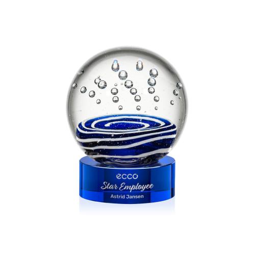 Corporate Awards - Glass Awards - Art Glass Awards - Tranquility Blue on Stanrich Base Spheres Glass Award