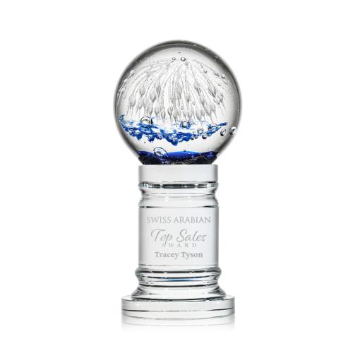 Corporate Awards - Glass Awards - Art Glass Awards - Starburst Clear on Colverstone Base Spheres Glass Award
