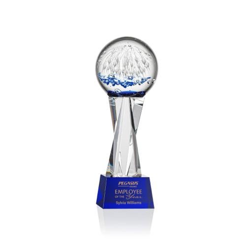 Corporate Awards - Glass Awards - Art Glass Awards - Starburst Blue on Grafton Base Spheres Glass Award