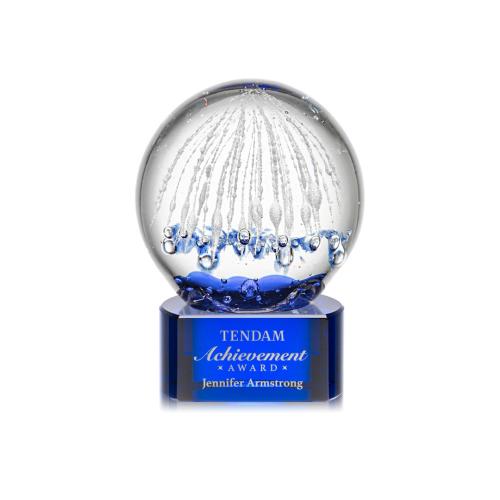 Corporate Awards - Glass Awards - Art Glass Awards - Starburst Blue on Paragon Base Spheres Glass Award
