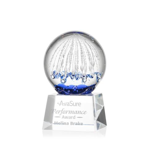 Corporate Awards - Glass Awards - Art Glass Awards - Starburst Clear on Robson Base Spheres Glass Award