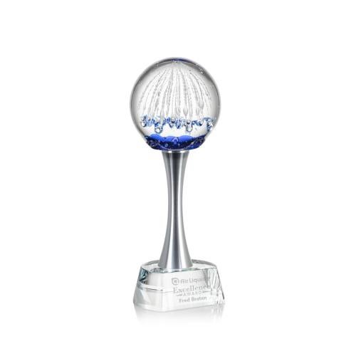 Corporate Awards - Glass Awards - Art Glass Awards - Starburst Clear on Willshire Base Spheres Glass Award