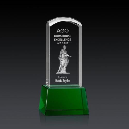 Corporate Awards - Crystal Awards - Silkwood 3D Green on Base Obelisk Crystal Award
