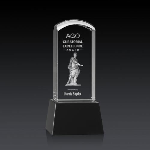 Corporate Awards - Crystal Awards - Silkwood 3D Black on Base Obelisk Crystal Award