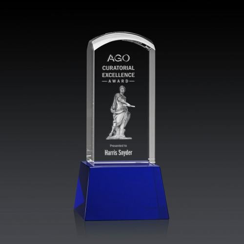 Corporate Awards - Crystal Awards - Silkwood 3D Blue on Base Obelisk Crystal Award