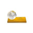 Globe Amber on Rectangle Base Spheres Crystal Award