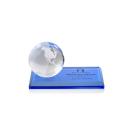 Globe Sky Blue on Rectangle Base Spheres Crystal Award