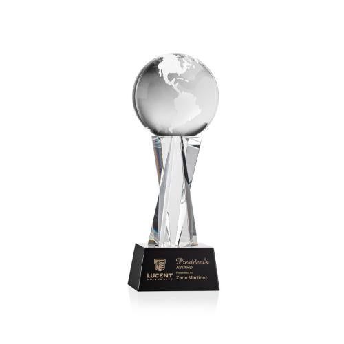 Corporate Awards - Crystal Awards - Globe Black on Grafton Base Spheres Crystal Award