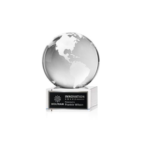 Corporate Awards - Crystal Awards - Globe Clear on Hancock Base Spheres Crystal Award