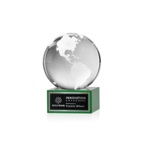 Corporate Awards - Crystal Awards - Globe Green on Hancock Base Spheres Crystal Award