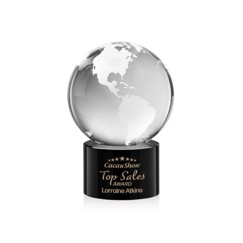 Corporate Awards - Crystal Awards - Globe Black on Marvel Base Spheres Crystal Award