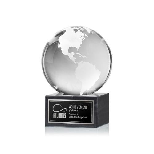 Corporate Awards - Crystal Awards - Globe Spheres on Square Marble Base Crystal Award