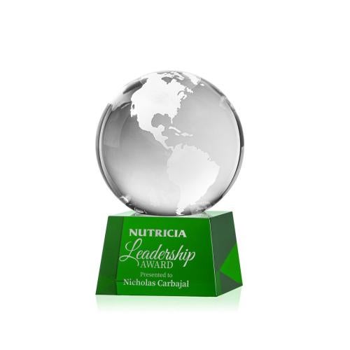 Corporate Awards - Crystal Awards - Globe Green on Robson Base Spheres Crystal Award