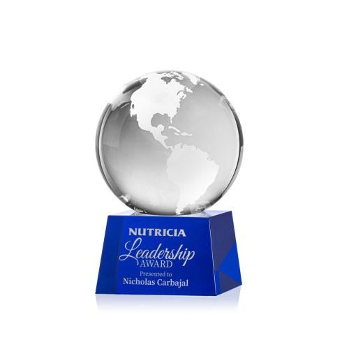 Corporate Awards - Crystal Awards - Globe Blue on Robson Base Spheres Crystal Award
